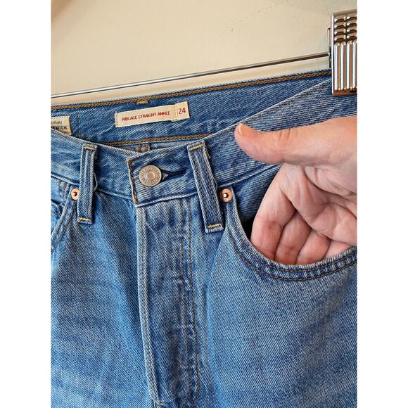 Levi's Premium Denim Ribcage High Waisted Straight Ankle Jeans Blue Women's 24 - Picture 4 of 7
